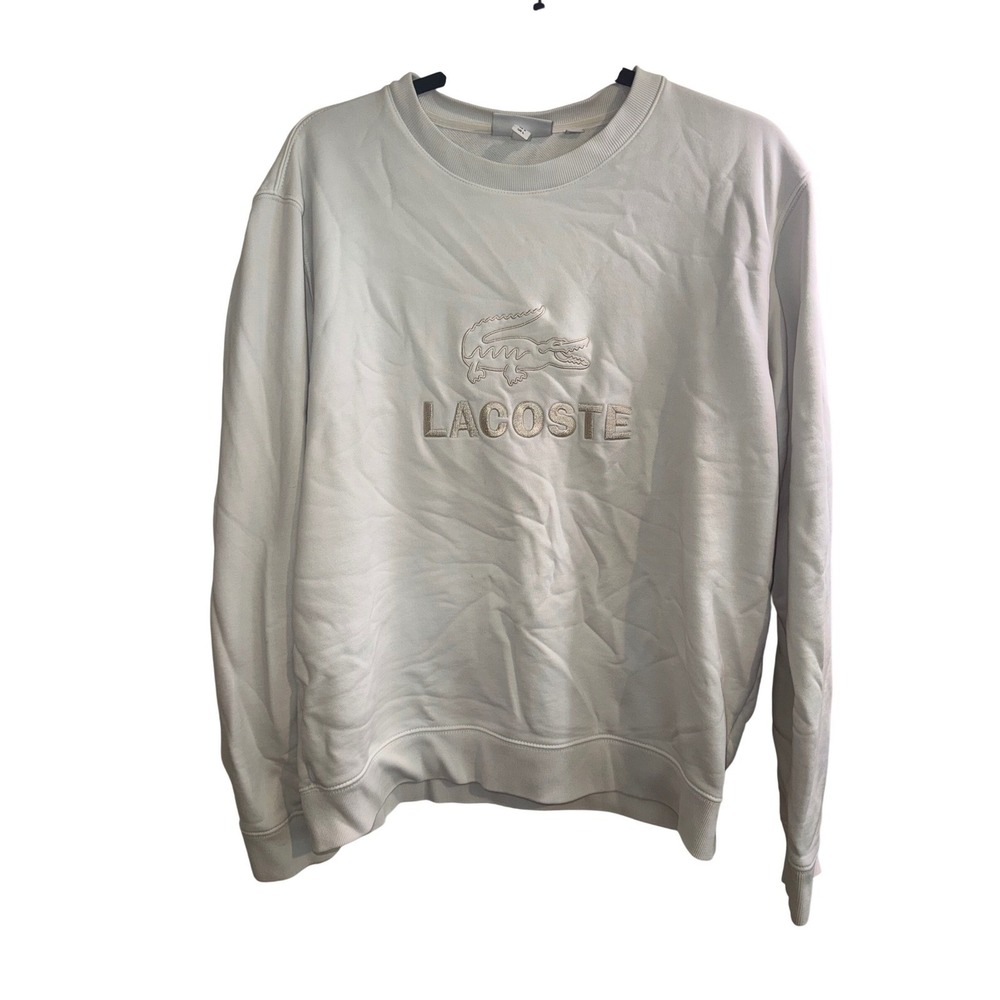 Lacoste Mens Sz L Tan Embroidered Logo Crewneck Sweatshirt Spellout
